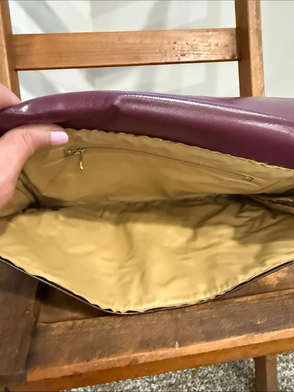 Vintage Oxblood Burgundy Envelope Clutch Shoulder Bag Gold Hardware Minimalist